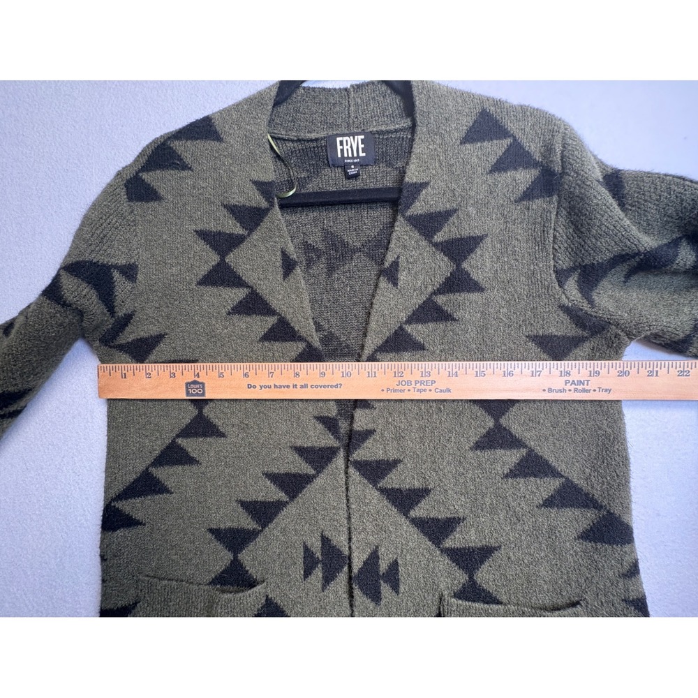 Frye Womens Southwestern Geometric Open Front Cardigan Olive Green Size S - Picture 11 of 12